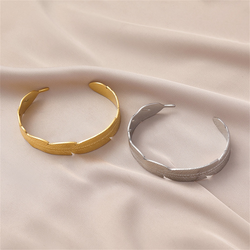 Vnox Vòng Đeo Tay Hở Hình Lông Vũ Bằng Thép Không Gỉ Tông Vàng Bạc Làm Quà Sinh Nhật Cho Nữ