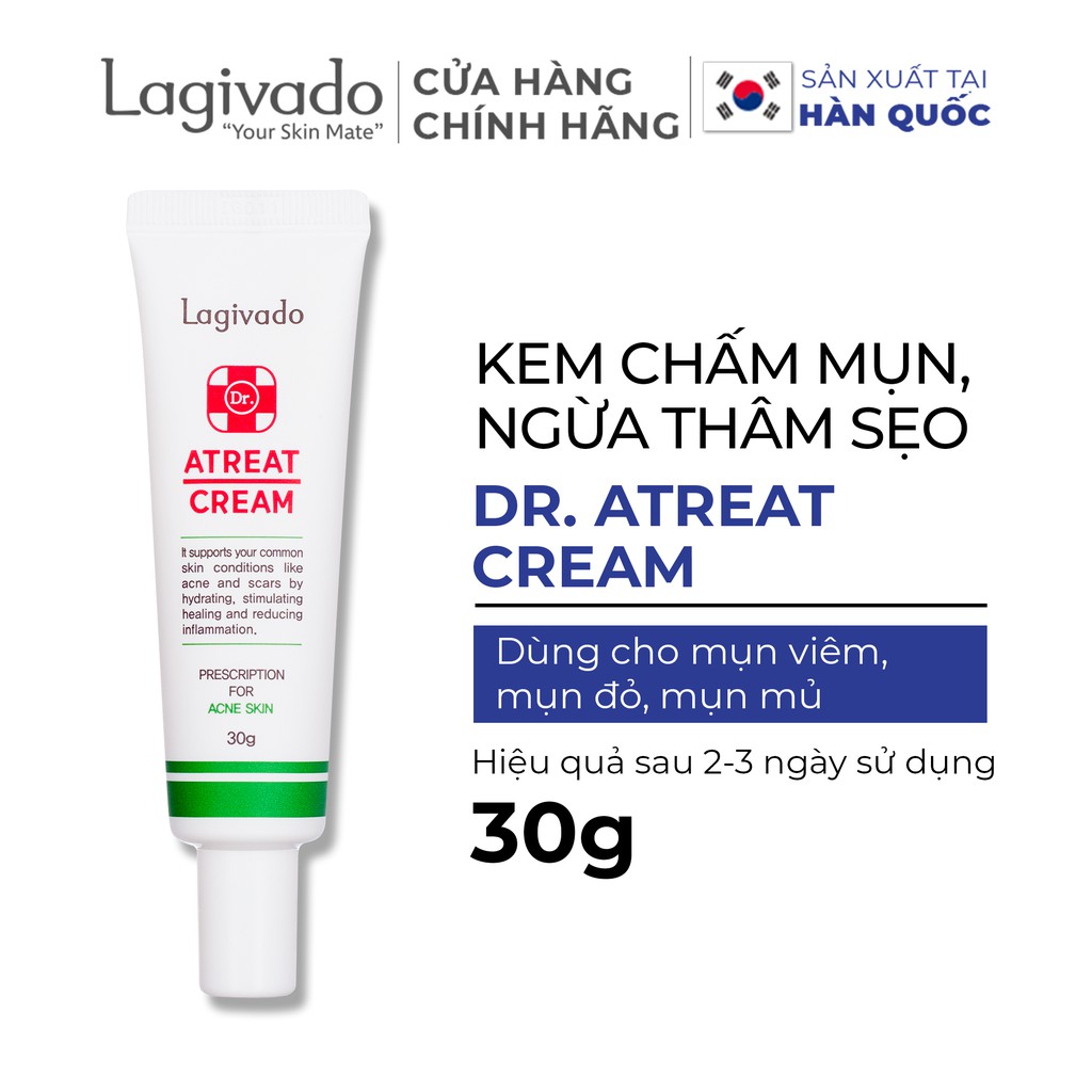 [Mã FMCGMALL -8% đơn 250K] Kem chấm mụn Hàn Quốc Lagivado Ngăn Ngừa Và Phục Hồi Da Mụn Dr. Atreat Cream 30 ml