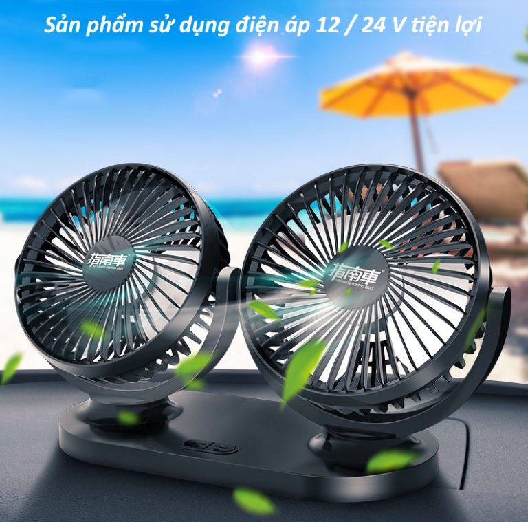 [Deal hot ngày hè] Quạt đôi xoay 360 độ trên ô tô nguồn điện 12V