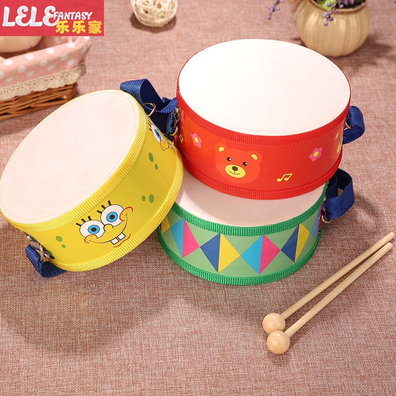 Bộ gõ trống 2 mặt đeo eo 15cm hoạ tiết hoạt hình dễ thương cho bé