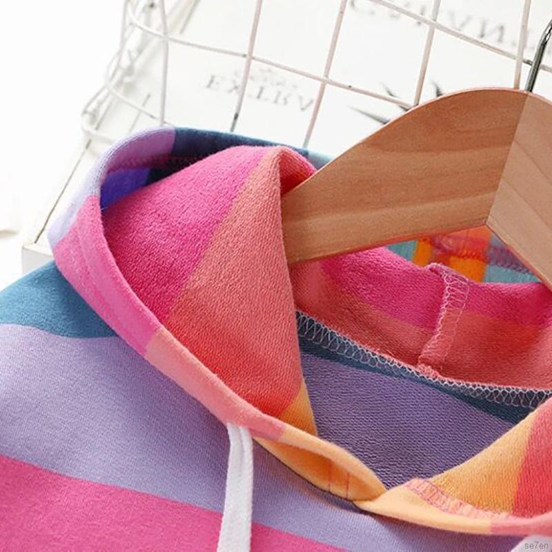 Áo Khoác Hoodie Hoạ Tiết Kẻ Sọc Màu Cầu Vồng Dành Cho Bé Gái 2-7 Tuổi