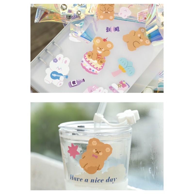 Sticker cute hình dán dễ thương chống thấm chủ đề gấu thỏ mèo 🥰 trang trí bullet journal Hàn Quốc