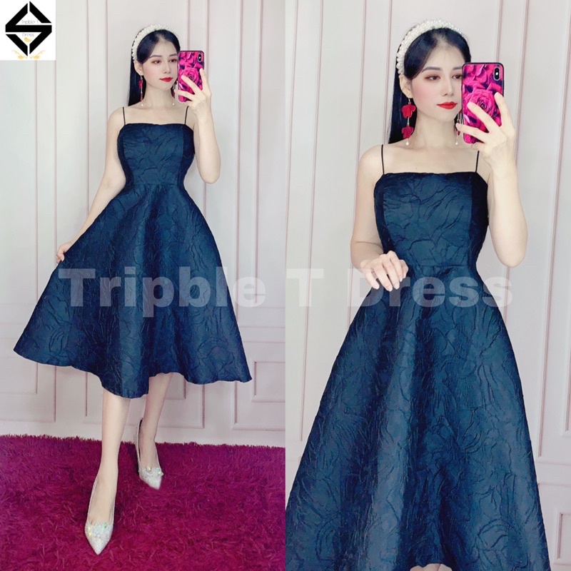 Đầm xoè gấm 2 dây sang trọng dễ mặc TRIPBLE T DRESS - size M/L - MS245V