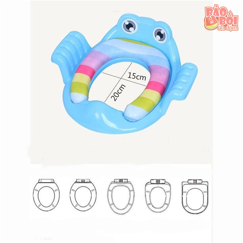 Bệ lót thu nhỏ bồn cầu có tay vịn, hình ếch ngỗ nghĩnh cho bé