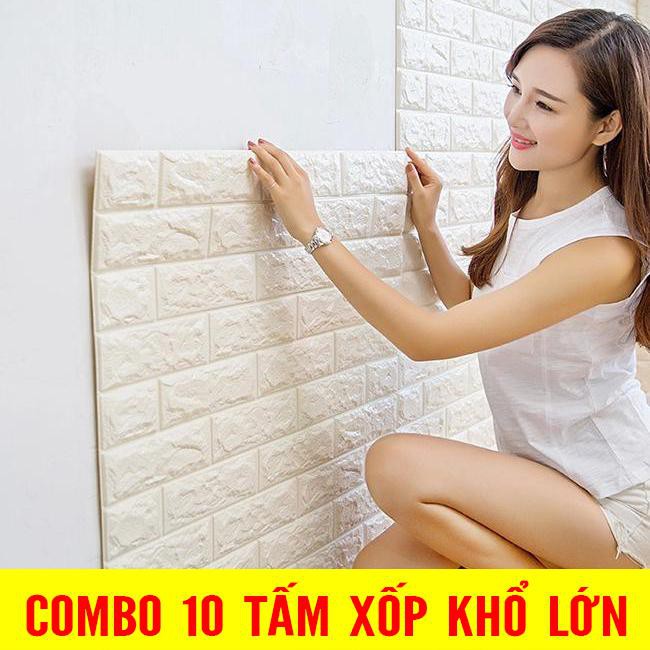 10 Miếng Xốp Dán Tường 3D Khổ 70x77CM Chống Ẩm Giá Rẻ, 10 MIẾNG DÁN TƯỜNG GIẢ GẠCH 3D MÀU TRẮNG, 10 TẤM XỐP DÁN TƯỜNG GI