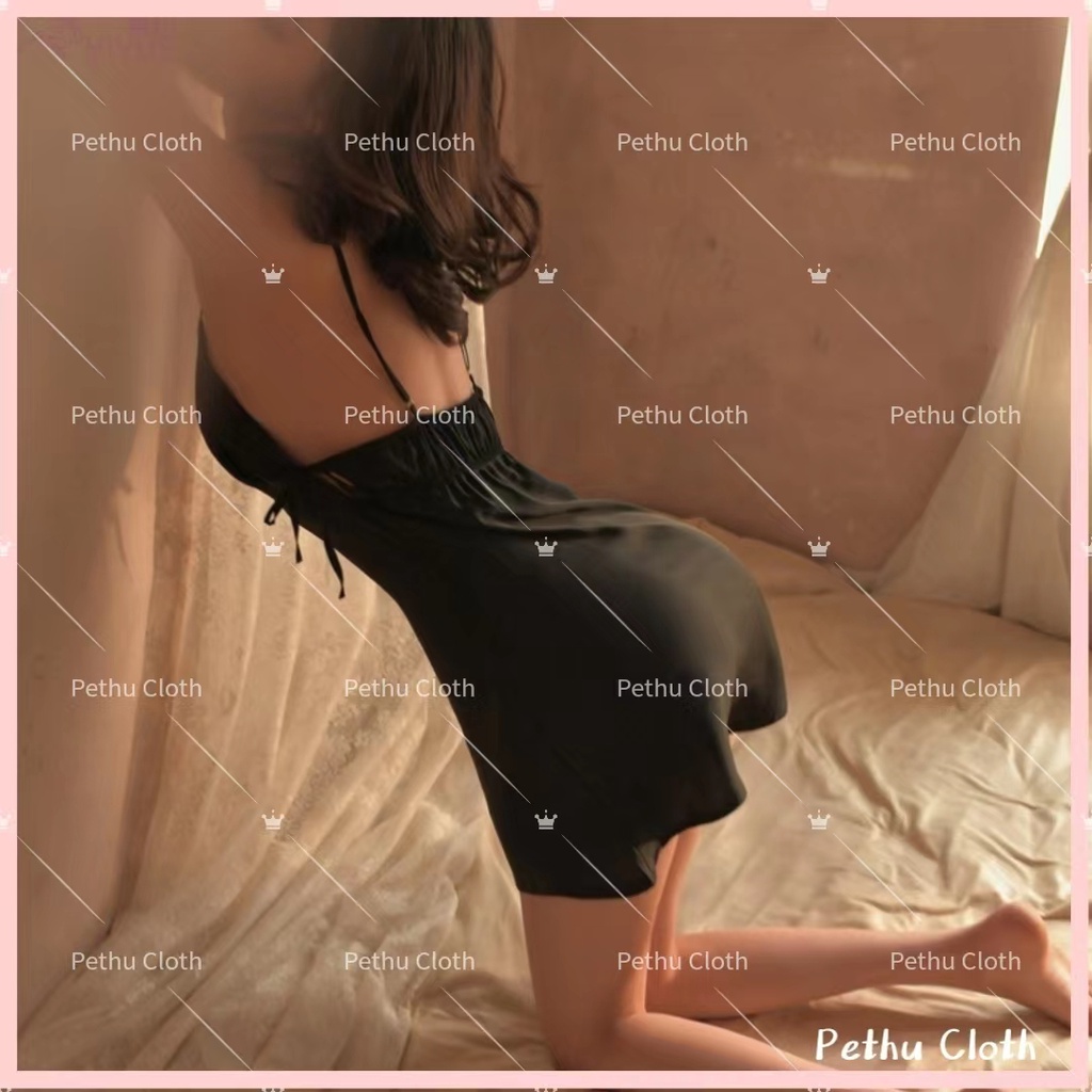 （Q1,HCM）Váy/Đồ ngủ sexy hai dây lụa cao cấp gợi cảm ren hoa ngực hở lưng quyến rũ 40-65kg---017