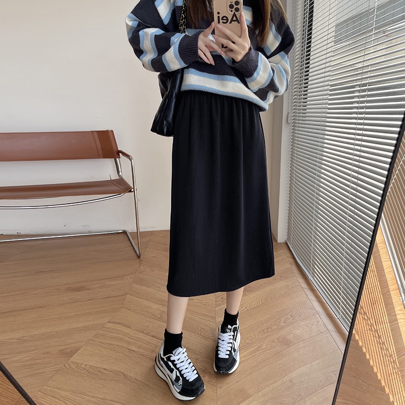 SUXI Chân Váy Dệt Kim Lưng Cao Màu Sắc Đơn Giản Thời Trang Thu Đông Cho Nữ