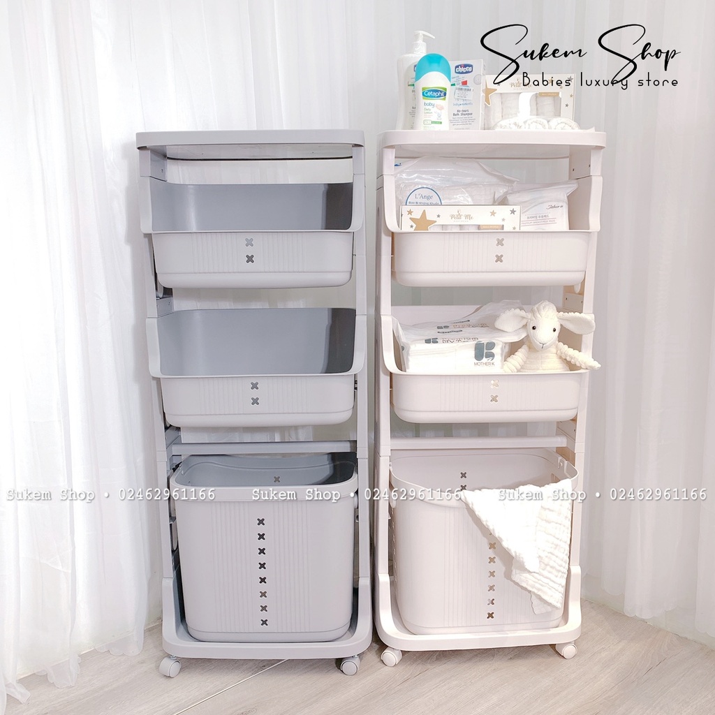 Kệ Nhựa 3 Tầng MONMON 04 Có Bánh Siêu Tiện Lợi