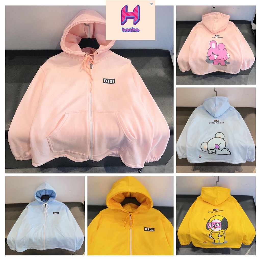 Áo Hoodie Nữ BT21 Bigsize Nỉ Ulzzang form rộng trơn Uni Mùa Đông