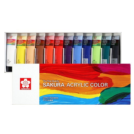 Sakura Acrylic color bộ 12 màu 20ml, Acrylic sakura 12 màu 20 ml-Dụng cụ vẽ Tâm Tâm