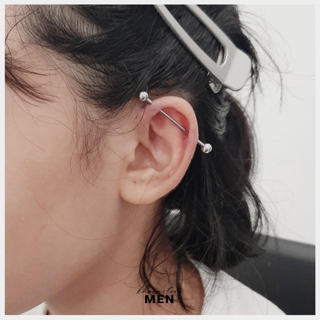 Khuyên tai Industrial đầu bi dài 35-40mm