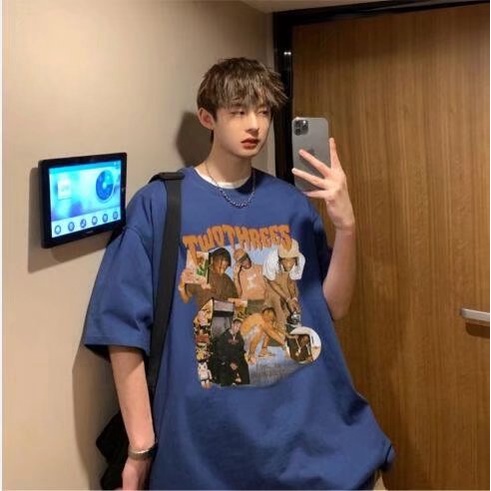 Áo Thun Mùa Hè Dáng Rộng In Chữ Phong Cách Hip Hop Hàn Quốc Cho Nam Giới Có size M-5XL