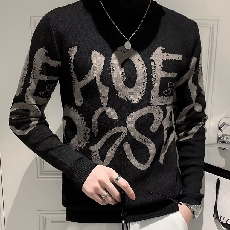 Áo Sweater Dệt Kim Cổ Lọ Dáng Ôm Kẻ Sọc Cho Nam [A131]