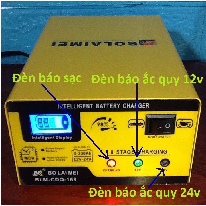 SẠC ĂC QUY 12V/24V-200AH TỰ ĐỘNG NGẮT KHI ĐẦY, CHỐNG CHẬP ĐIỆN VÀ CẮM NGƯỢC  CỰC