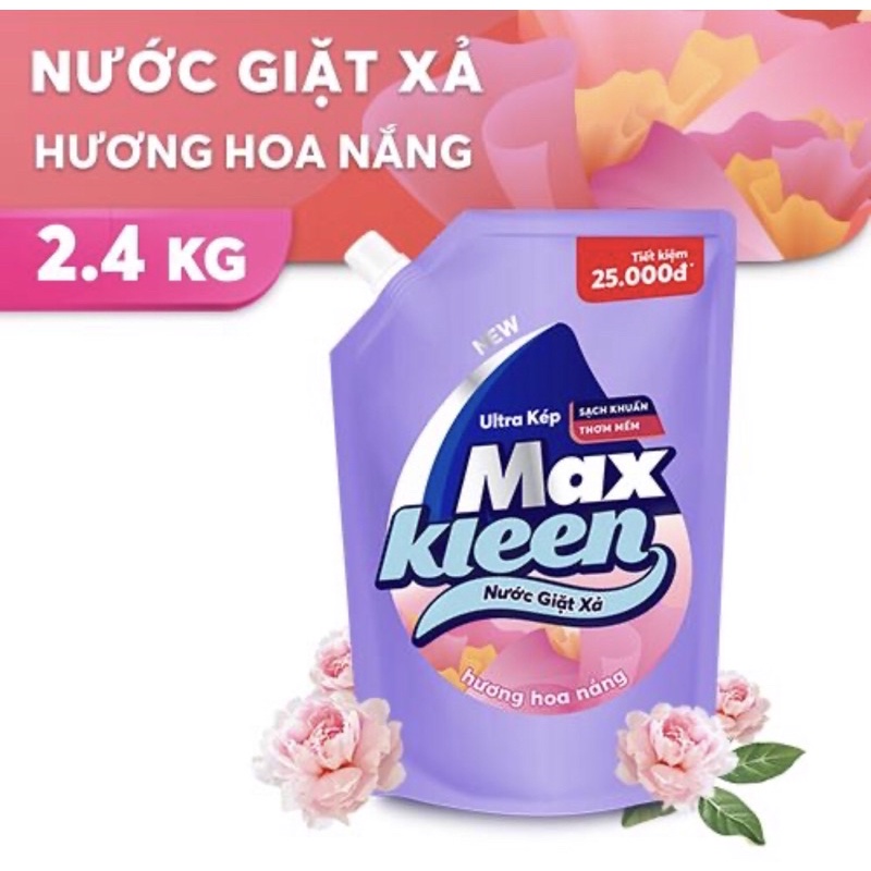 Túi Nước Giặt Xả Maxkleen Hương Hoa Nắng 2,4kg