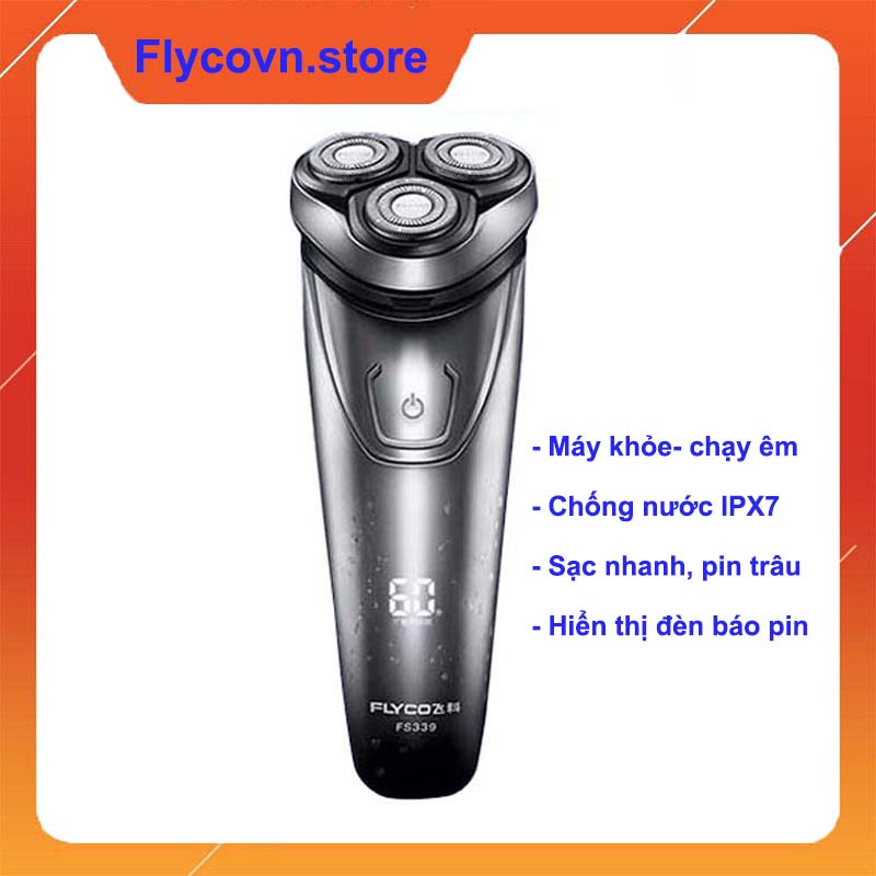 Máy cạo râu Flyco Fs339 ba lưỡi, sạc nhanh, pin khỏe, cạo ướt- hiển thị pin, cạo với kem bọt -BH 12 tháng chính hãng