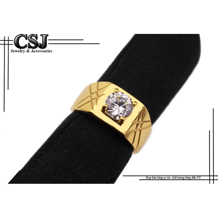 NHẪN NAM INOX MẠ VÀNG SỌC XÉO ĐÍNH XOÀN CÁ TÍNH SANG TRỌNG - tặng hộp đựng xinh xắn