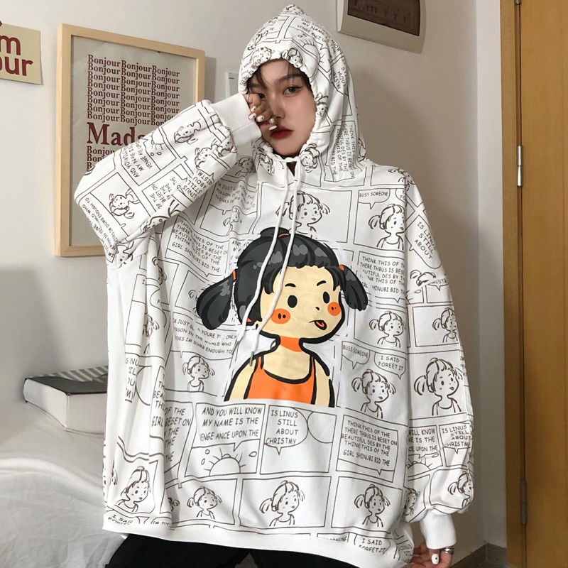 <M-XL> ÁO HOODIE FORM RỘNG HÌNH VẼ CÔ BÉ SIÊU KEWL - ORDER 10 NGÀY bm31