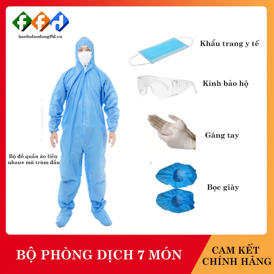 Combo 50 Bộ đồ bảo hộ phòng chống dịch gồm 7 món ,vải không dệt dầy dặn, kính bảo hộ thời trang xịn