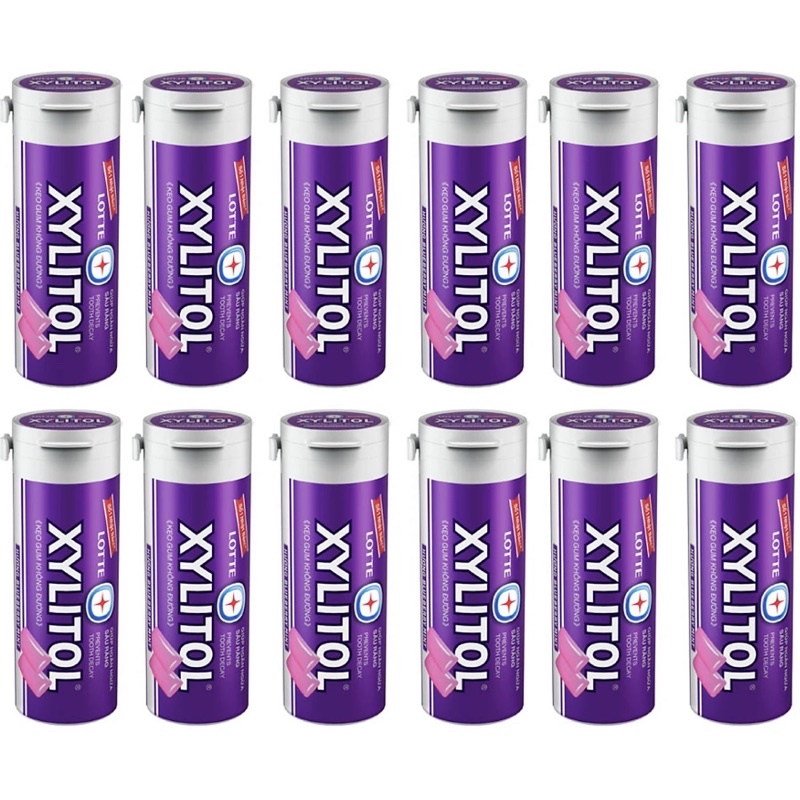 (Có sẵn) Hộp Kẹo Gum không đường Lotte Xylitol - Hương Blueberry Mint 12 hũ x 26,1g