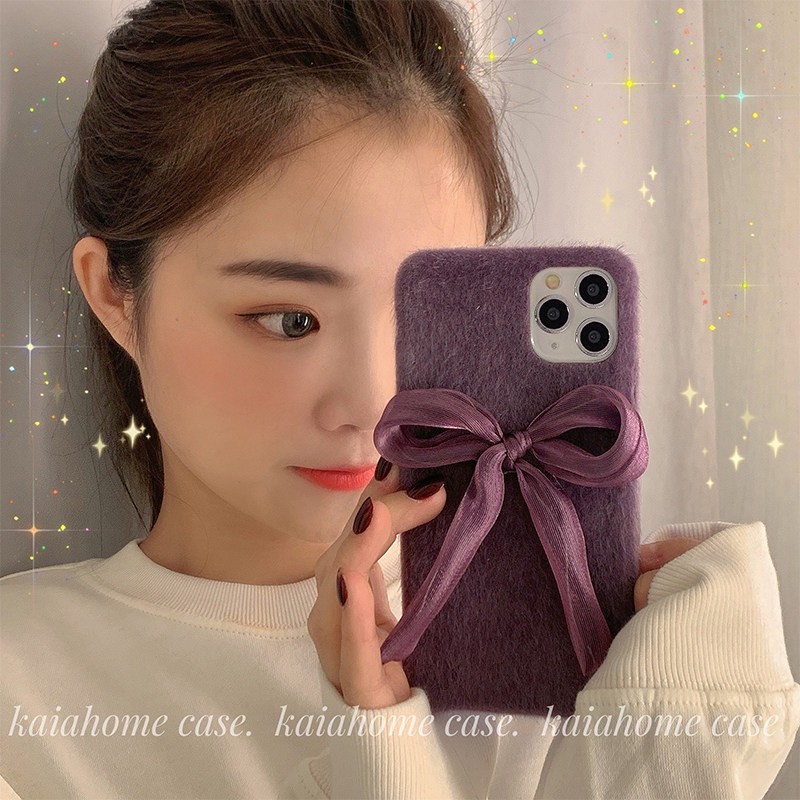 Ốp Điện Thoại Phủ Lông Đính Nơ Tím Sang Trọng Cho Iphone 12 11 Pro Max Xs Max X Xr Xs 6 6s 7 8 Plus Se 2020 12 | BigBuy360 - bigbuy360.vn