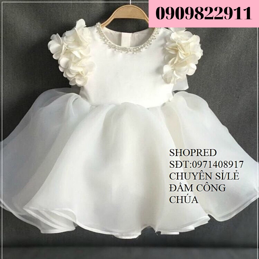 Đầm công chúa bé gái 1 tuổi size đại tay đính hoa chất voan mềm đủ size 1 đến 12 tuổi TB1-TLDZ