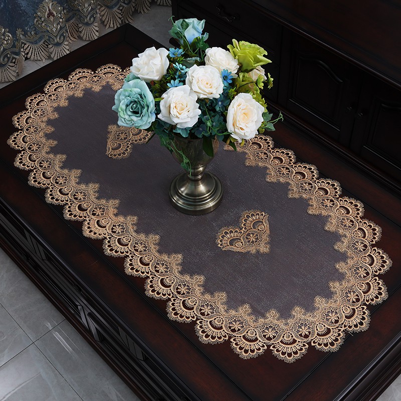 [High quality]Chinese style coffee table mat table mat oval coffee table tablecloth fabric living room lace modern minimalist net red table cloth