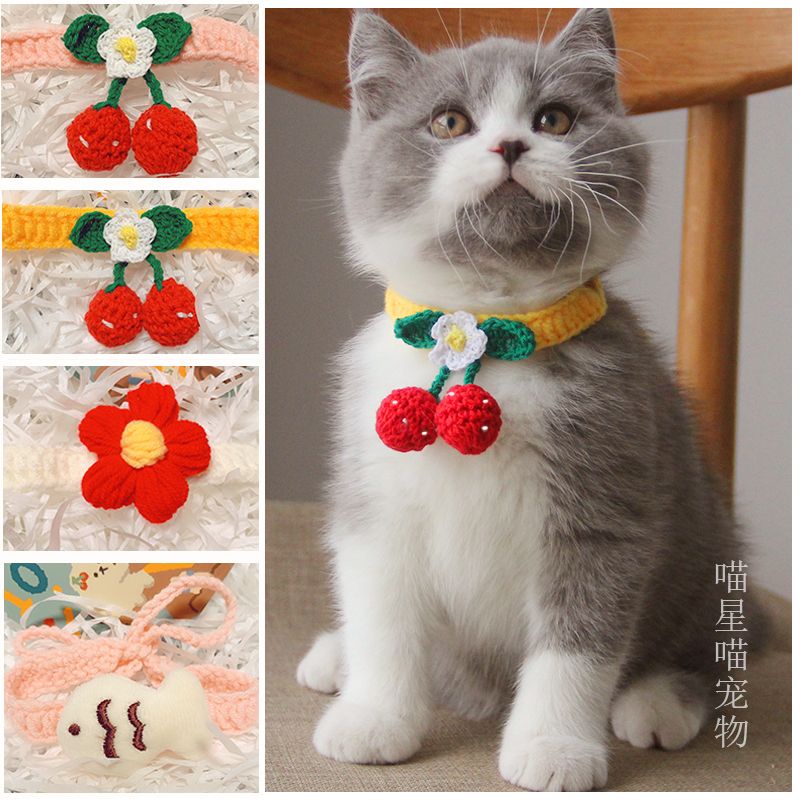 Vòng cổ thú cưng trái cherry handmade, vòng cổ mèo handmade, pet collar crochet