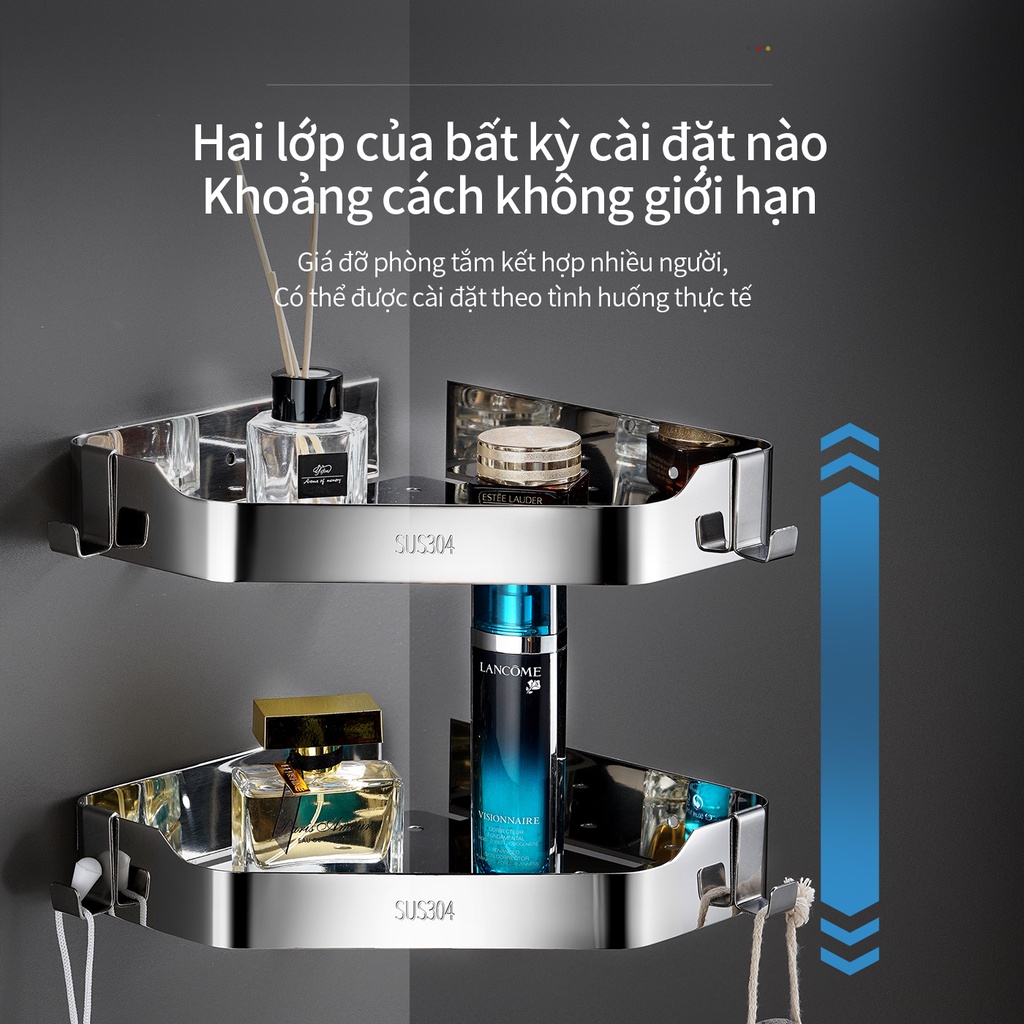 Kệ giữ đồ phòng tắm XINKUNLONG gắn góc tường thép không gỉ 304 siêu dày chất lượng cao