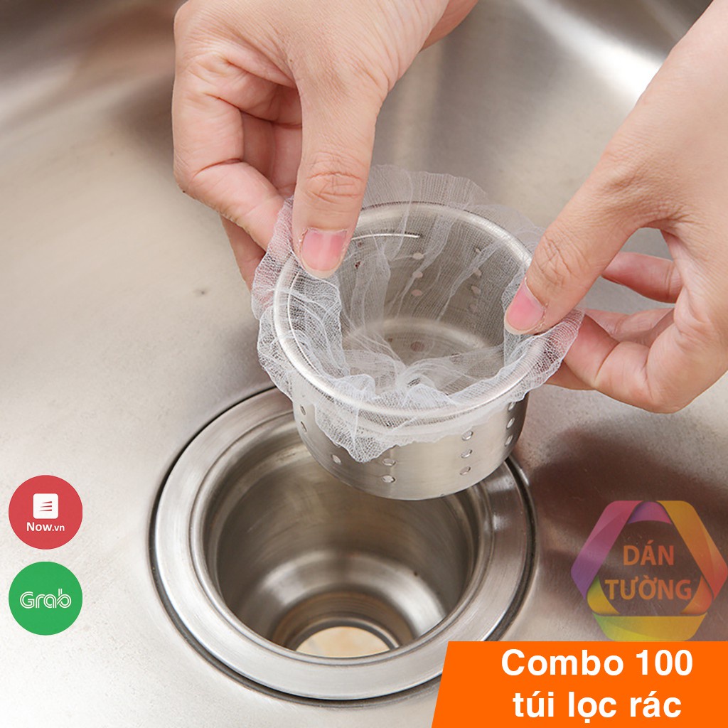 Gói 100 Túi Lọc Rác, Thức Ăn Thừa, Túi Lọc Rác Bồn Rửa Bát Thiết Kế Kiểu Lưới Siêu Dai Đầu Túi Có Chun Co Giãn Chống Tắc