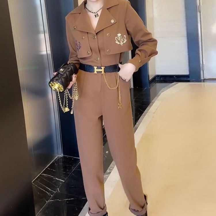 Áo liền quần kiểu vest ống suông phối thắt lưng phong cách Anh Quốc thời trang mùa xuân 2022 cho nữ