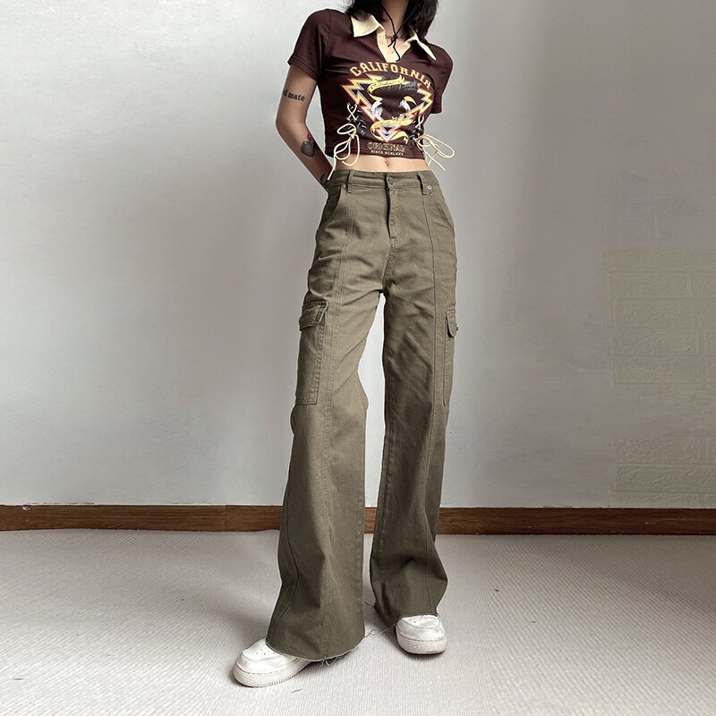Kliou 2023 Mới vào mùa hè Quần KLIOU vải denim lưng cao ống rộng phong cách retro Mỹ thời trang