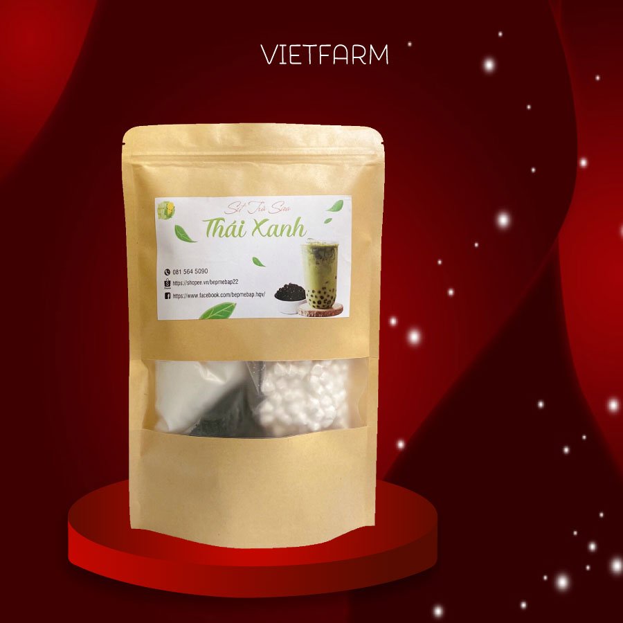 SET Trà Sữa Thái Xanh Thơm Ngon, Béo Ngậy - Set Nguyên Liệu Trà Sữa (2-3 Lít Trà) Cốc Tặng Kèm Công Thức - Vietfarm