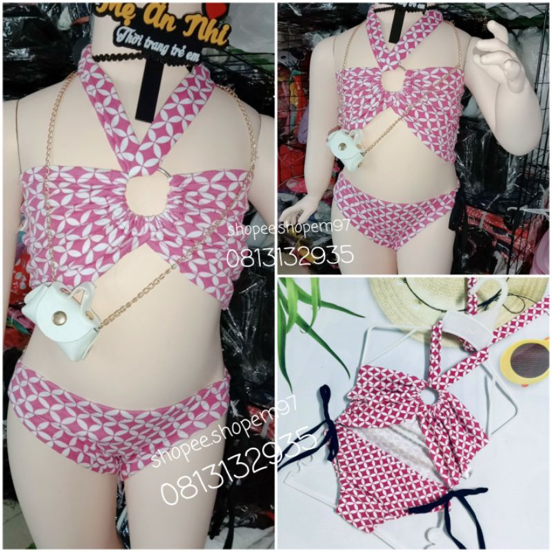 bikini họa tiết đỏ cho bé