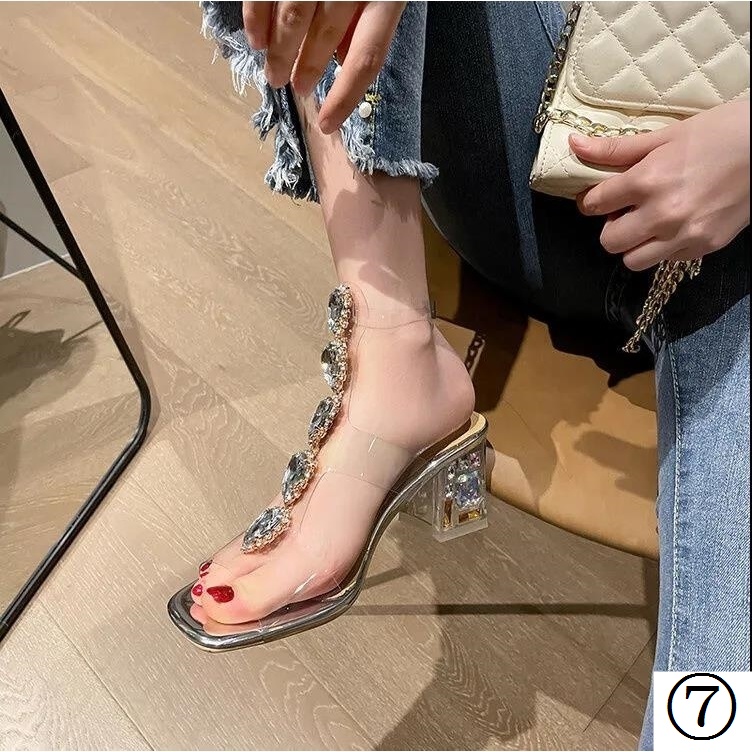 Giày Sandal Cao Gót Quai Trong Suốt Đính Đá Thời Trang Hàn Quốc Dành Cho Nữ 2022