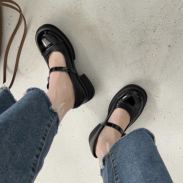 Giày búp bê dây cài đế cao 3p, giày nữ dáng lolita đáng yêu quai ngang dễ phối đồ