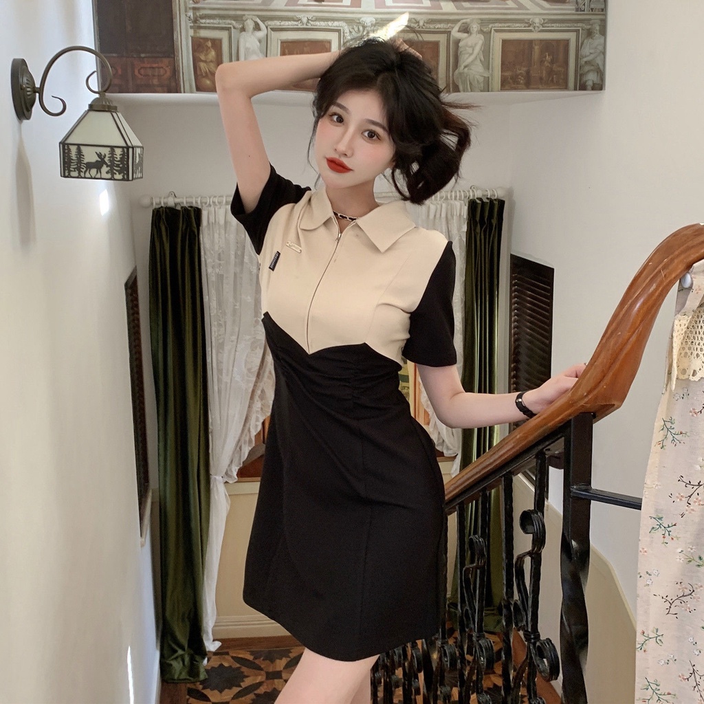 Đầm Tay Ngắn Cổ POLO Màu Sắc Tương Phản Thời Trang Xuân Hè Phong Cách Hàn Quốc Dành Cho Nữ #3