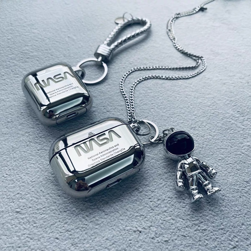 Vỏ Bảo Vệ Hộp Sạc Tai nghe không dây Airpods 1/2/Pro/3 Hình Nasa Mạ Bạc