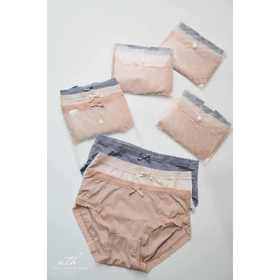Set 3 Quần Lót Đúc Su Thun Lạnh Viền Ren Phối Nơ kèm Túi Zip 499