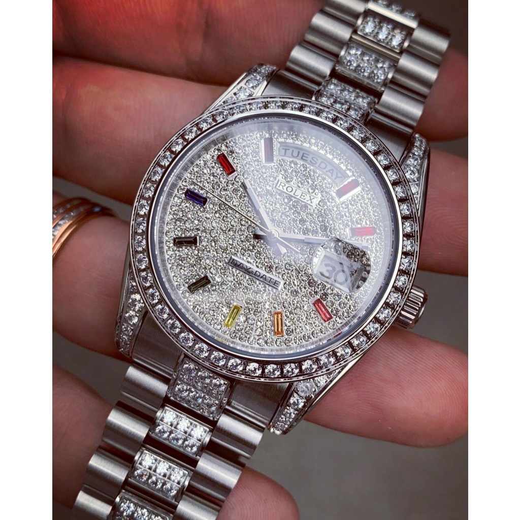 Đồng hồ Rolex nam RT01 màu bạch kim đính đá