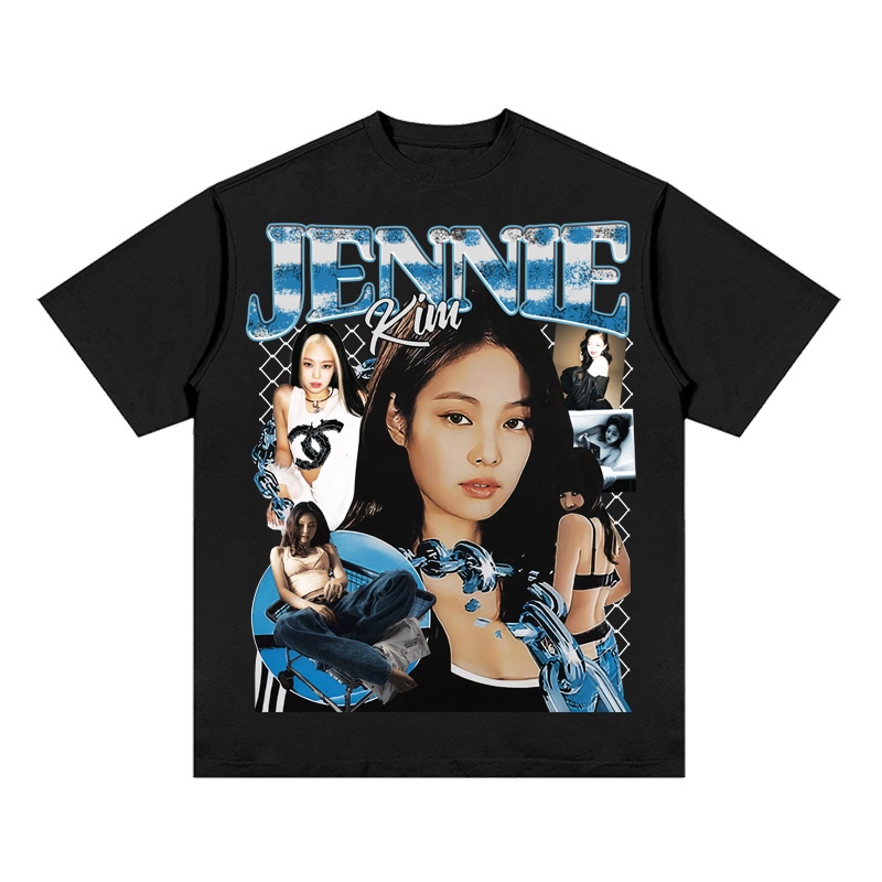 Áo Thun Vintage Rapper Hàn Quốc Jennie 1 Tay Lỡ Unisex - Đen/Trắng Cổ Tròn | Blackwork