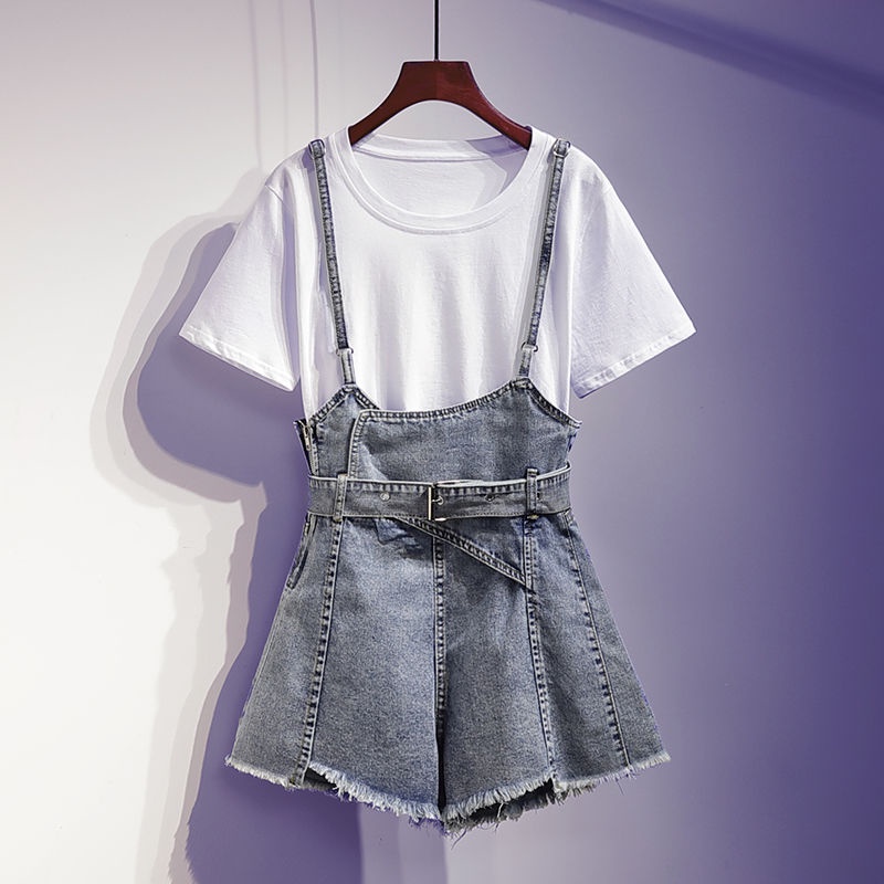 Quần Yếm Denim Ngắn Ống Rộng Phong Cách Hàn Quốc Mẫu Mới Cỡ Lớn Thời Trang Xuân Hè Cho Nữ