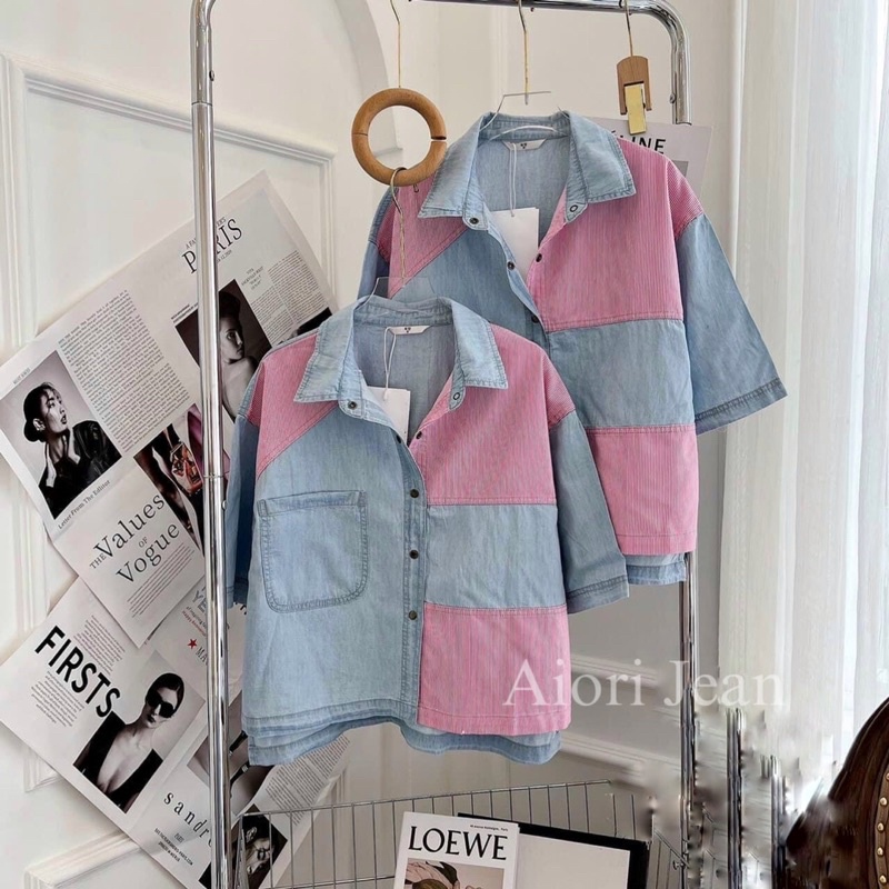 Áo Jeans Nữ AIORI Túi Hộp Áo Bò Demin Ngắn Tay Phong Cách Ulzzang Hàn Quốc