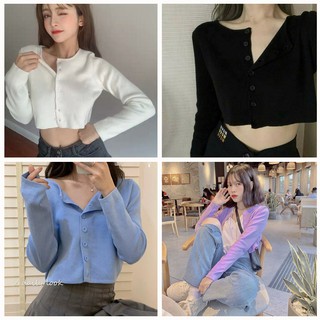 Áo croptop tay dài yan cổ tim cài cúc tts