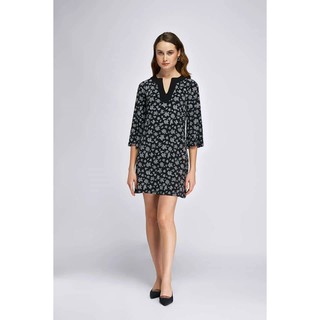 (SIZE 4US.6US) ĐẦM THUN 1 LỚP TAY LOE M.KORS CHÍNH HÃNG (NỀN ĐEN HOA TRẮNG)-D154-K1T2