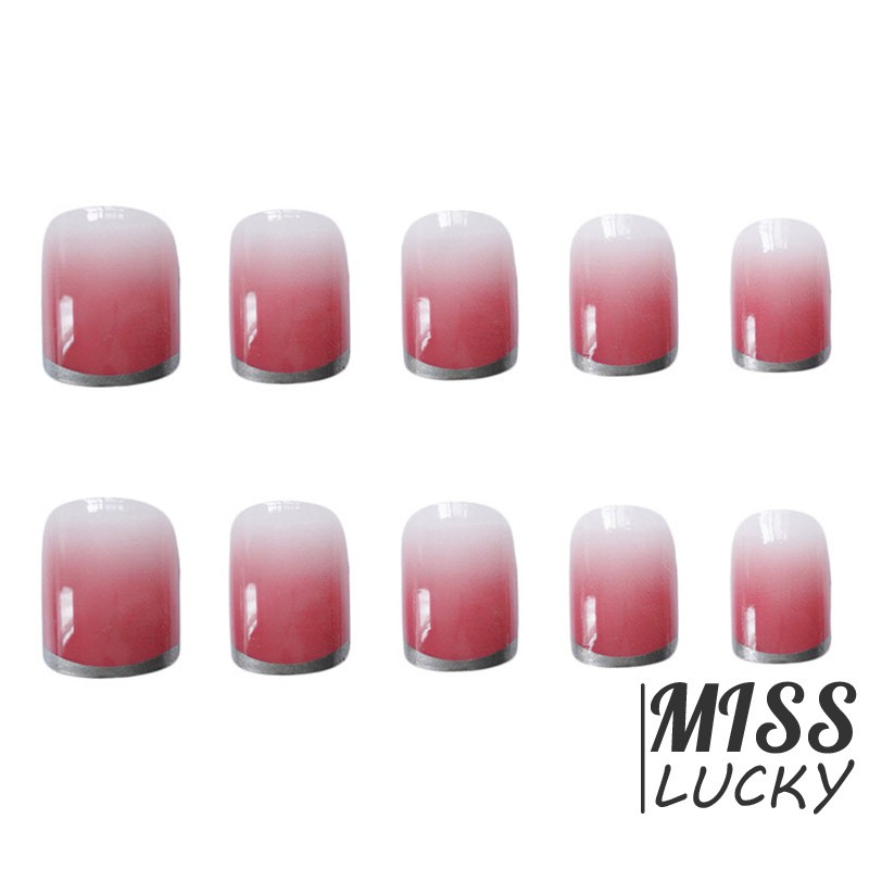 Bộ 24 móng tay giả màu hồng gradient nghệ thuật che toàn móng dành cho cô dau6