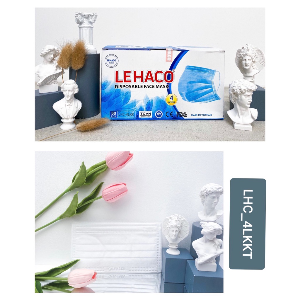 Khẩu trang y tế kháng khuẩn 4 lớp LEHACO 4 màu Trắng - Xanh - Xám - Hồng nhạt