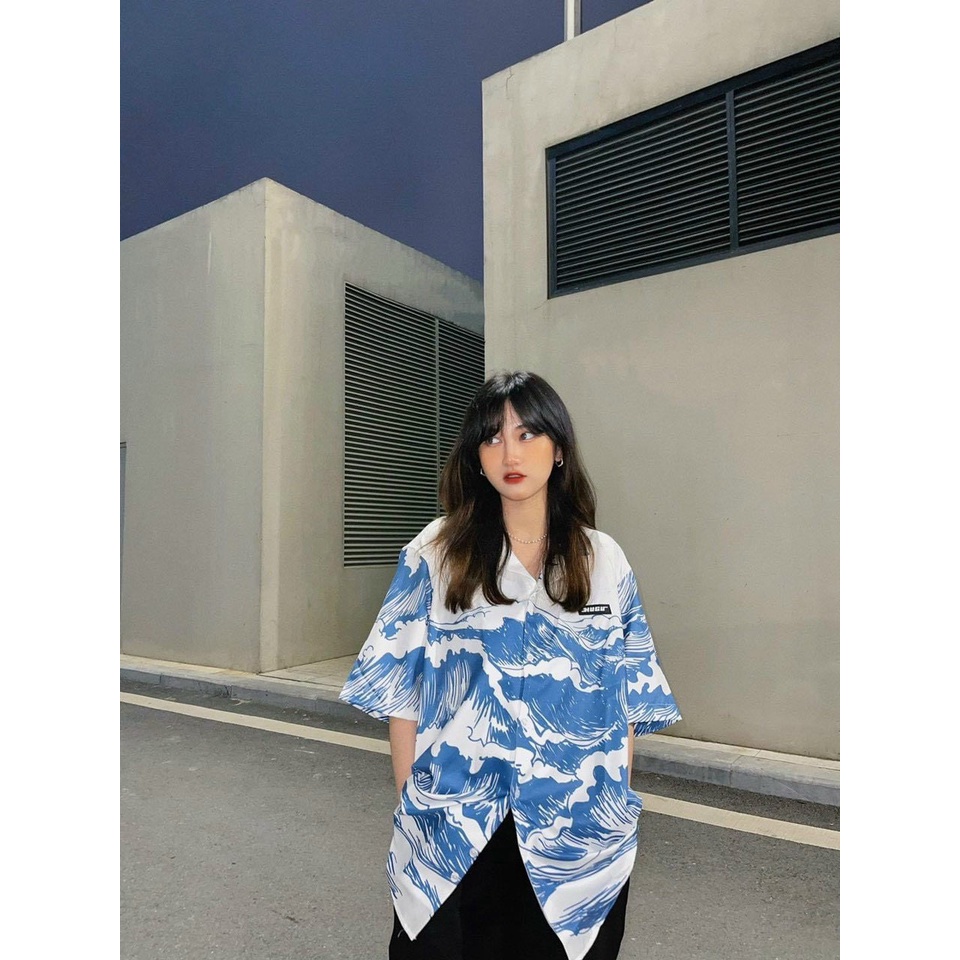 Áo sơ mi nam nữ thời trang họa tiết sóng biển siêu xinh phong cách Hàn Quốc hotfrend chất vải voan lụa mềm mịnCheapShop