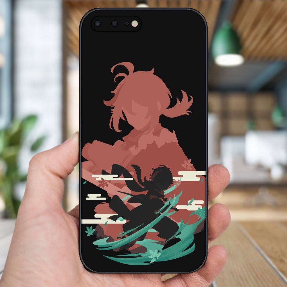 Ốp lưng iPhone 7 Plus, 8 Plus dẻo đen cạnh vuông in hình Kazuha Genshin Impact