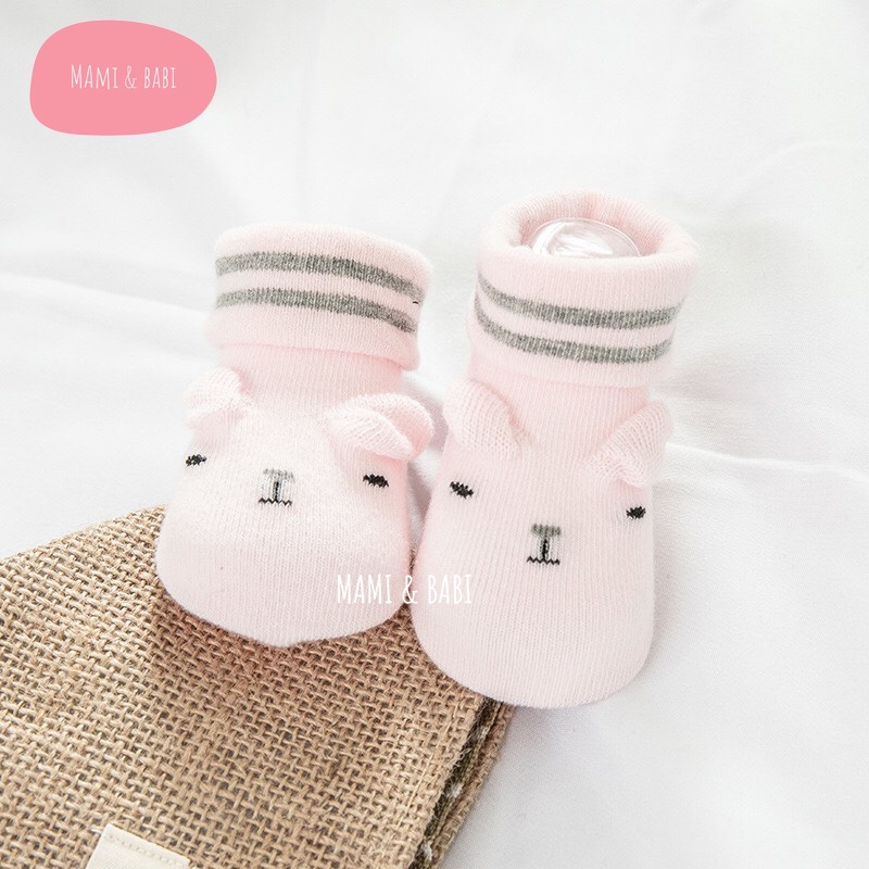 Tất vớ hình thú cho bé trai bé gái trẻ sơ sinh 0-6 tháng, tất cún cổ viền, vải mềm mại, chống trơn trượt MAMI BABI